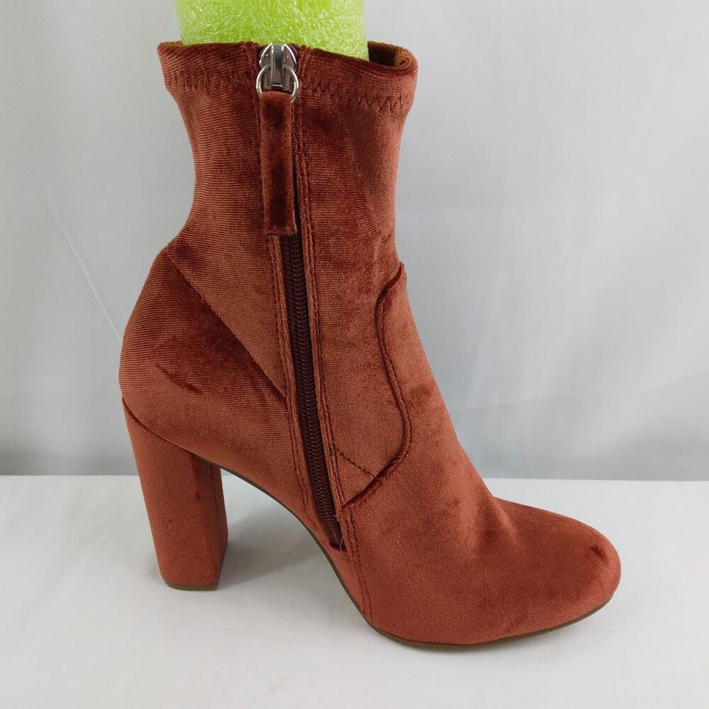 Steve Madden Edit Velvet Ankle Boots Booties Rust Terracotta Womens 6.5 M - Picture 6 of 11